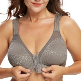 DotVol Women's Plus Size Full Figure Front Closure Posture Support Bra - Wireless Jacquard Lingerie for Back Pain Relief & Comfort