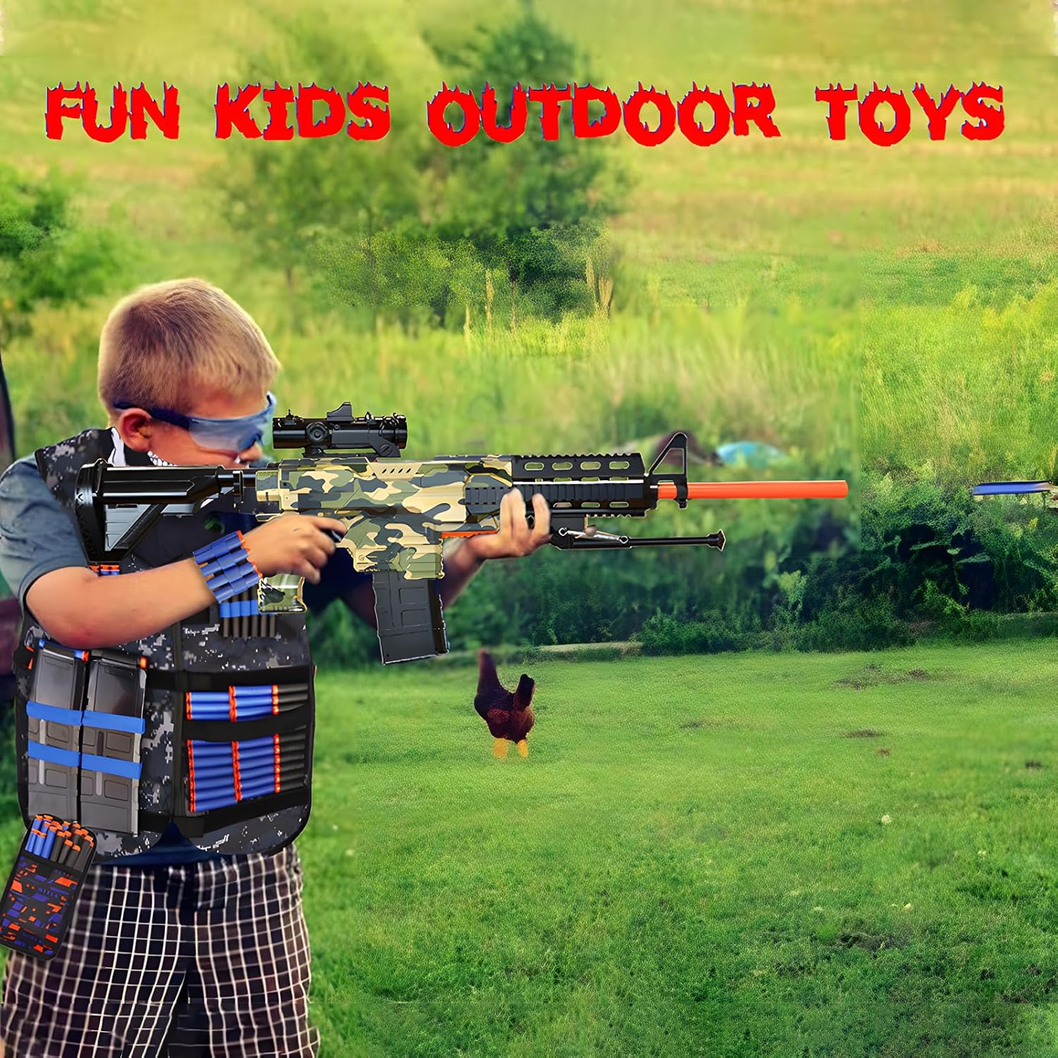 Electric Sniper Rifle Foam Blaster Kit with Tactical Vest & Rechargeable Battery – 150 Darts, Scope, Bipod, & 3-Burst Modes for Outdoor Play