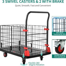 YITAHOME Heavy-Duty Folding Platform Truck – 1000 lbs Capacity Collapsible Utility Cart with Wheels, Weather-Resistant Push Dolly with Cage for Warehouse, Garage, and Office