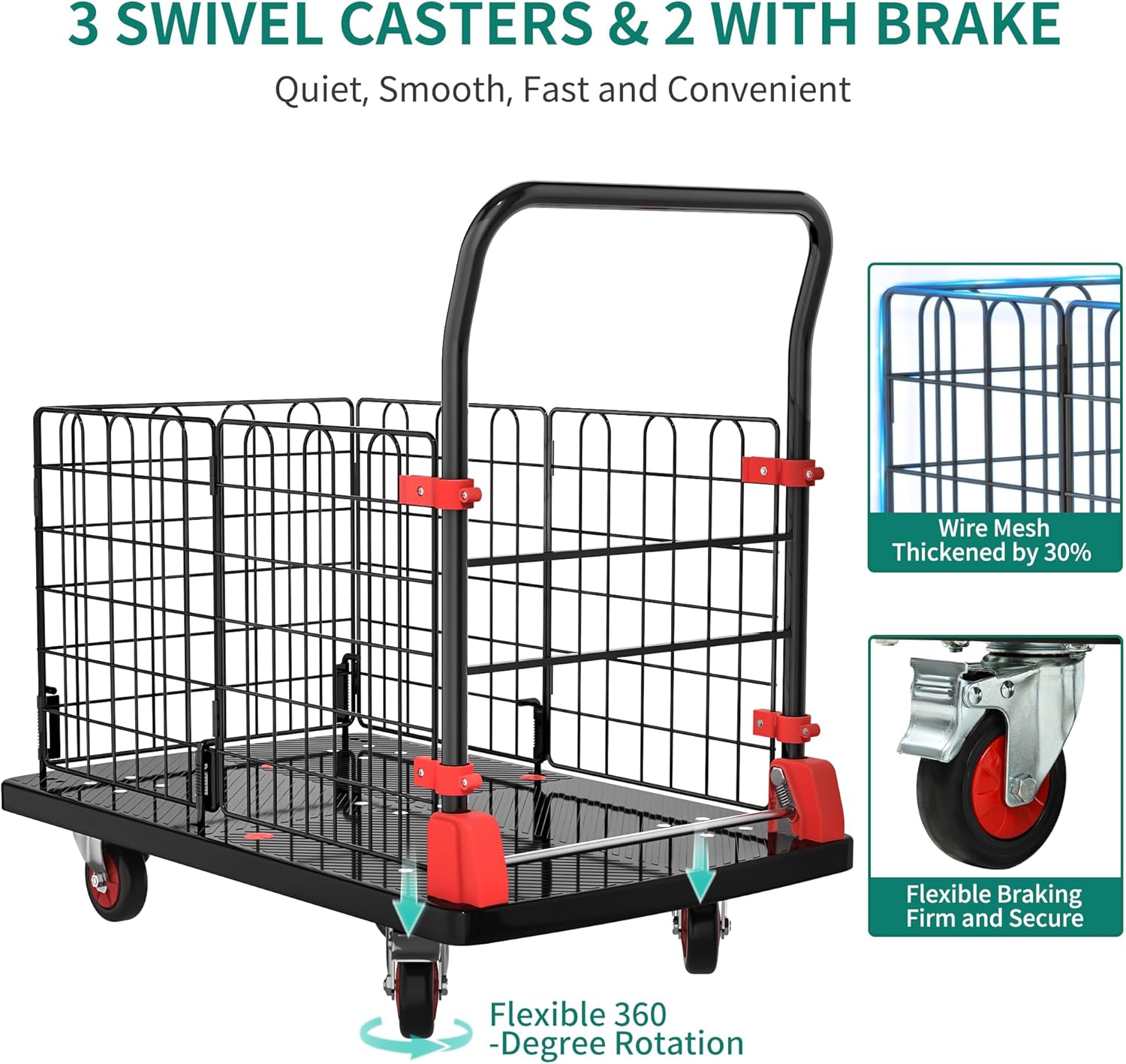 YITAHOME Heavy-Duty Folding Platform Truck – 1000 lbs Capacity Collapsible Utility Cart with Wheels, Weather-Resistant Push Dolly with Cage for Warehouse, Garage, and Office