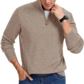 iWoo Men's Slim Fit Quarter-Zip Mock Neck Pullover - Premium Long Sleeve Business Casual Sweater