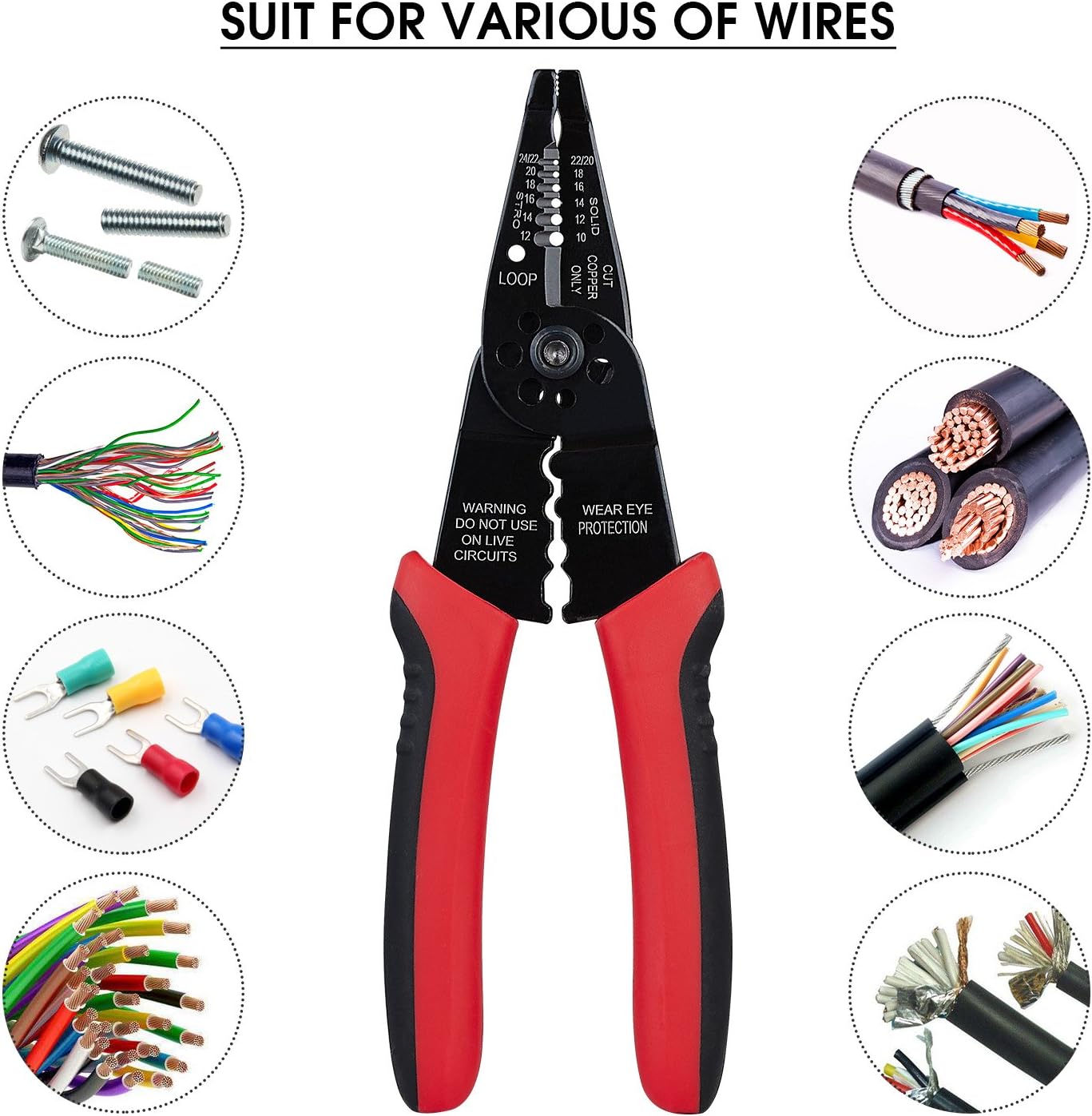 WGGE WG-015 Professional 8-Inch Self-Adjusting Wire Stripper, Crimping Tool, and Cable Cutter - High Carbon Alloy Steel with Ergonomic Non-Slip Grip