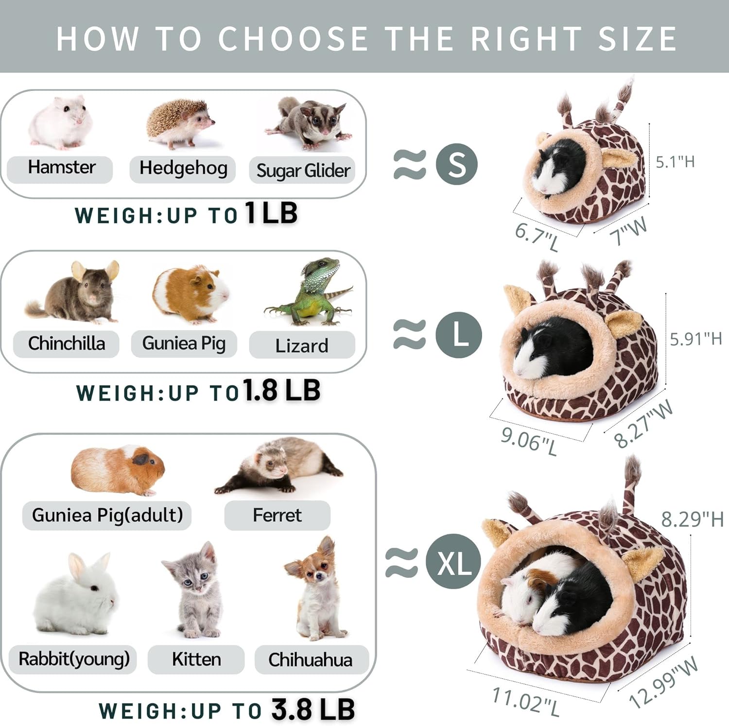 JanYoo Guinea Pig & Hedgehog Bed - Warm Plush Sleeping Bag Hideout with Removable Cushion - Cute Cage Accessories for Small Animals (Large, Giraffe)