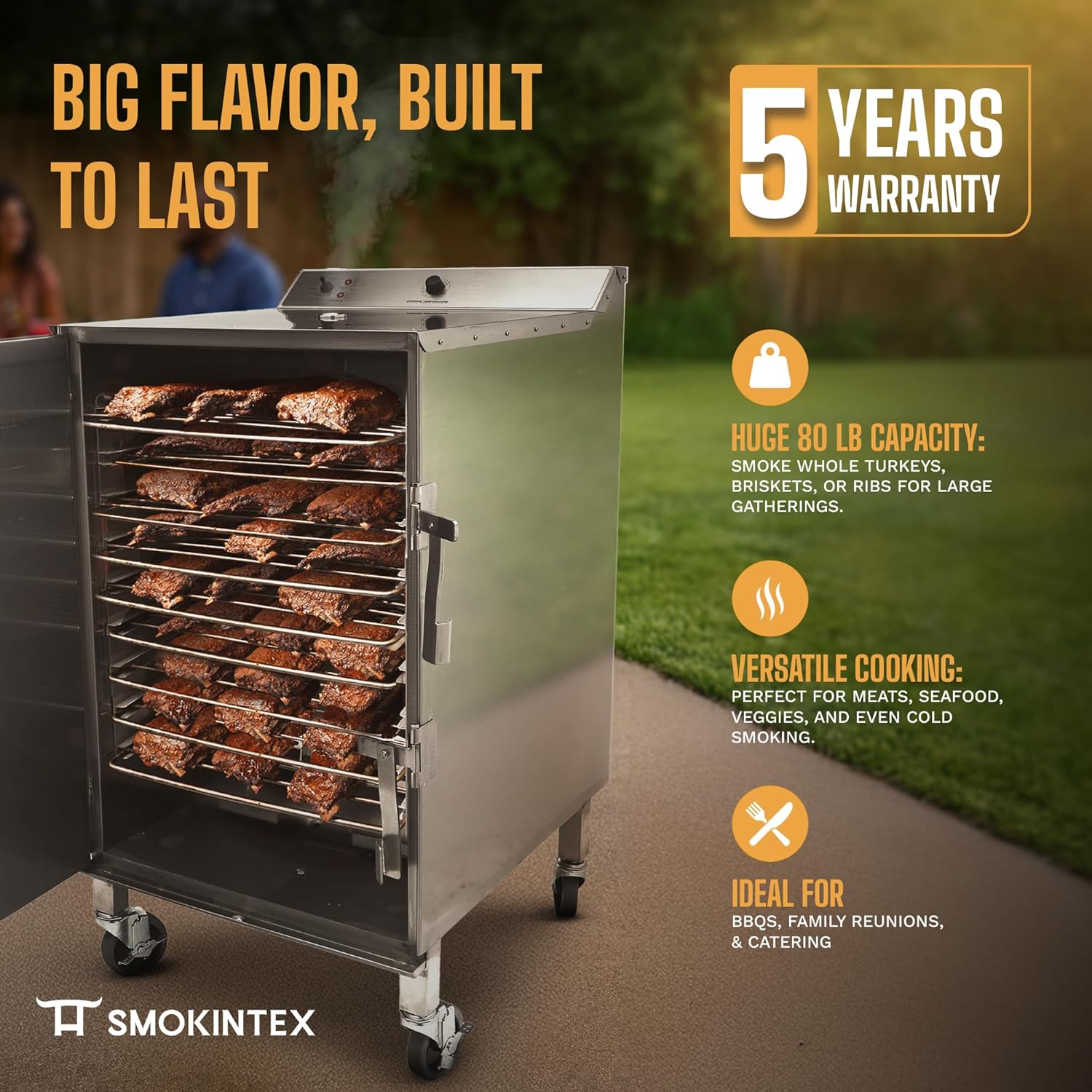 SmokinTex 'The XL' Electric Smoker - 80 lb. Capacity Stainless Steel Outdoor Meat Smoker with Dual Heating Elements