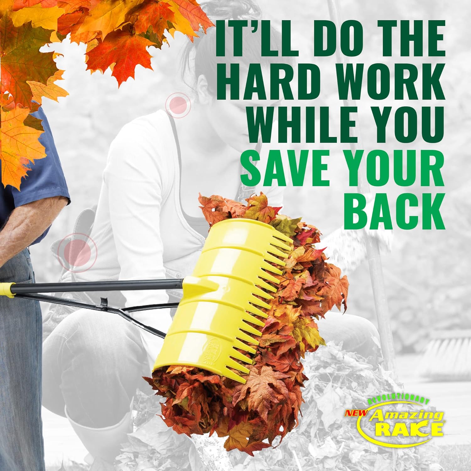 The Amazing Rake - 3-in-1 Ergonomic Garden Leaf Rake & Grabber Tool | Heavy Duty, No-Bend Lawn Scoop for Debris & Grass Collection