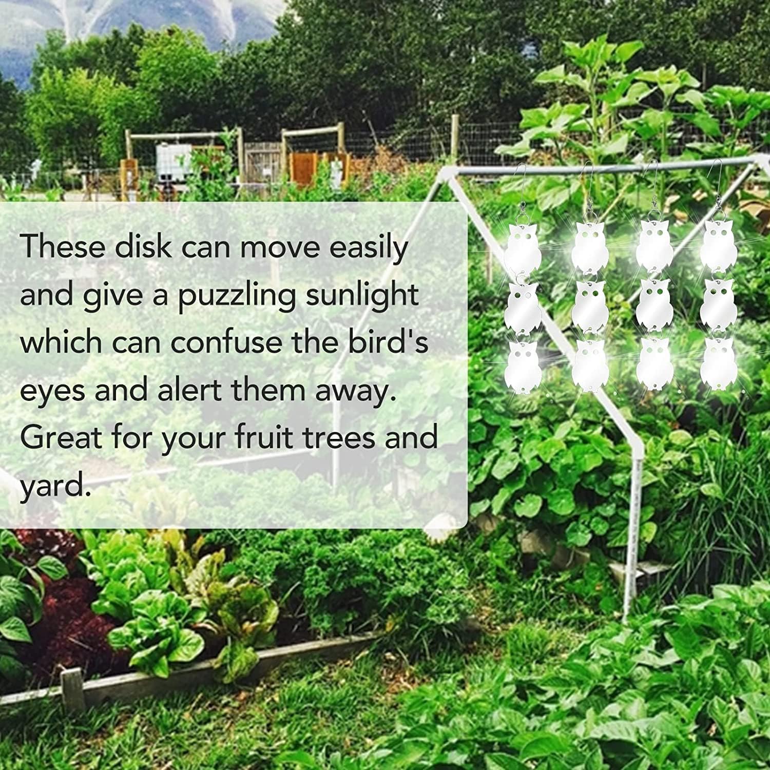 XPCARE 48-Piece Dual-Sided Reflective Bird Scare Discs – Humane Garden Deterrent for Woodpeckers, Pigeons & Ducks – Includes Hooks & Swivels for Hanging