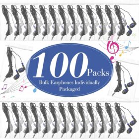 Kanayu 100-Pack Bulk Wired Earbuds – Individually Bagged 3.5mm Jack Headphones for Schools, Classrooms, Libraries & Travel (Dark Blue)