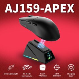 AJAZZ AJ159 APEX Wireless Gaming Mouse – PAW3950 42K Sensor | 8KHz Polling Rate | Lightweight 56g Design with Magnetic Charging Dock & RGB TFT Screen