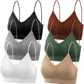 Selizo 6-Pack Wireless Sports Bras – V-Neck Cami Bralettes with Removable Pads for Women & Teens