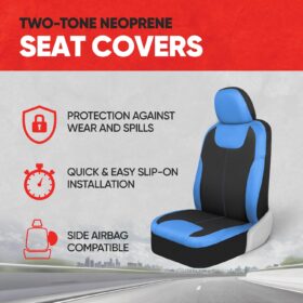 Motor Trend Neoprene Waterproof Car Seat Covers – Blue/Black Front Bucket Seat Protectors with Removable Headrests – Universal Fit for Trucks, SUVs, and Vans
