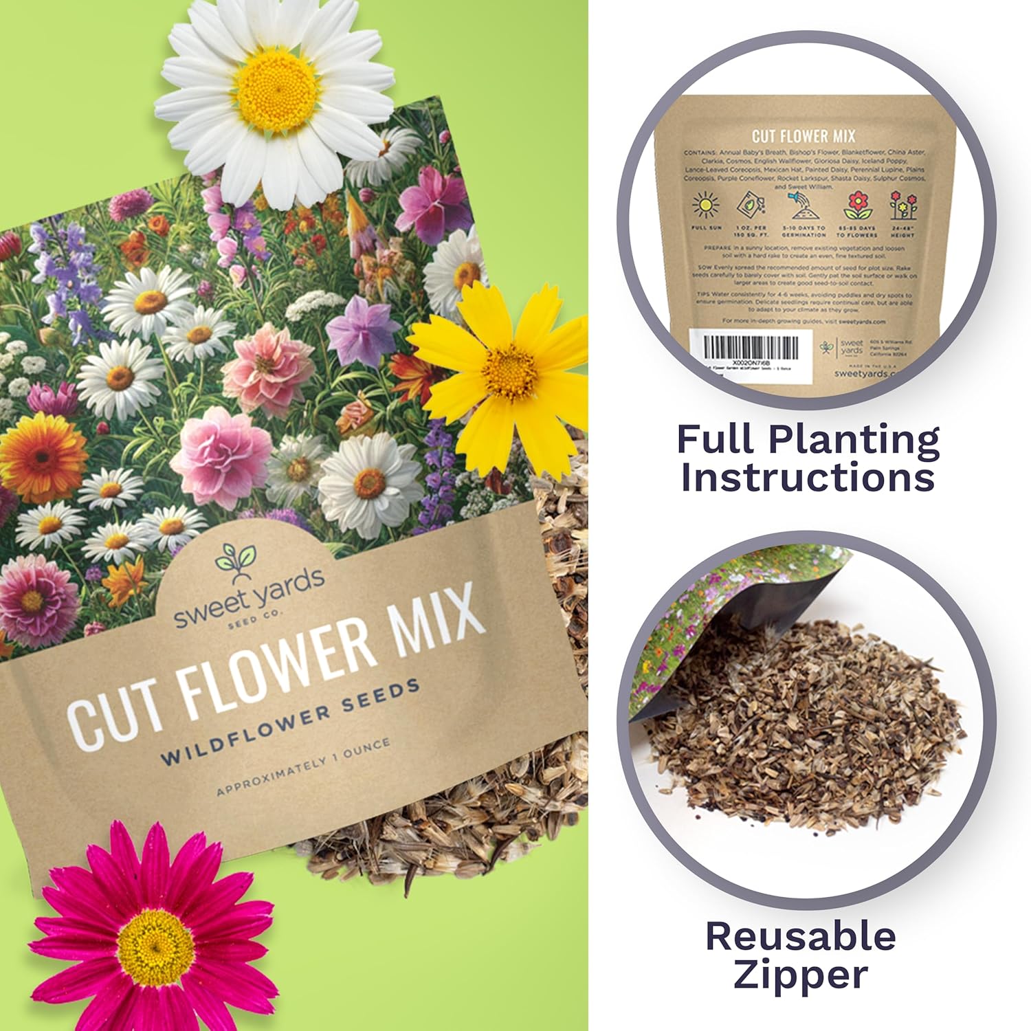 1 Ounce Cut Flower Garden Seeds Mix – Over 7,500 Non-GMO Annual & Perennial Wildflowers for Bouquets