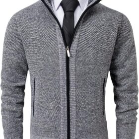 Vcansion Men's Classic Stand Collar Slim Fit Cardigan Sweater