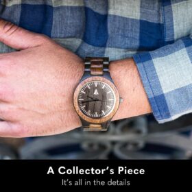 Treehut Men's Ebony Wood Watch - Japanese Quartz Movement with Stainless Steel Buckle & Adjustable Sandalwood Strap