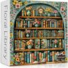 Floral Bookshelf Jigsaw Puzzles for Adults – 1000 Piece Vintage Library Art, Blooming Wildflowers & Botanical Books décor