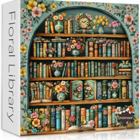 Floral Bookshelf Jigsaw Puzzles for Adults – 1000 Piece Vintage Library Art, Blooming Wildflowers & Botanical Books décor