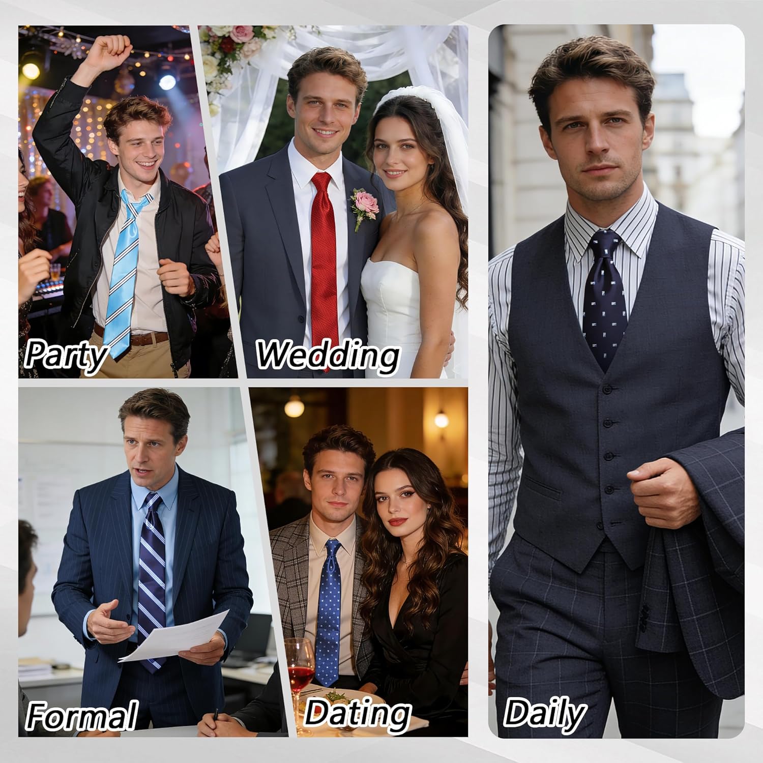 Fineknot Men's 3-Piece Jacquard Tie Set – Classic Plaid, Paisley & Striped Formal Neckties for Business & Weddings