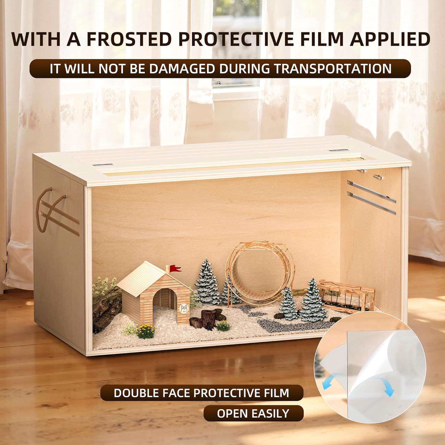 Chew-Proof Wooden Small Animal Cage with Acrylic Viewing Panels – 32” Modern Hamster, Guinea Pig & Rabbit Habitat with Open Top