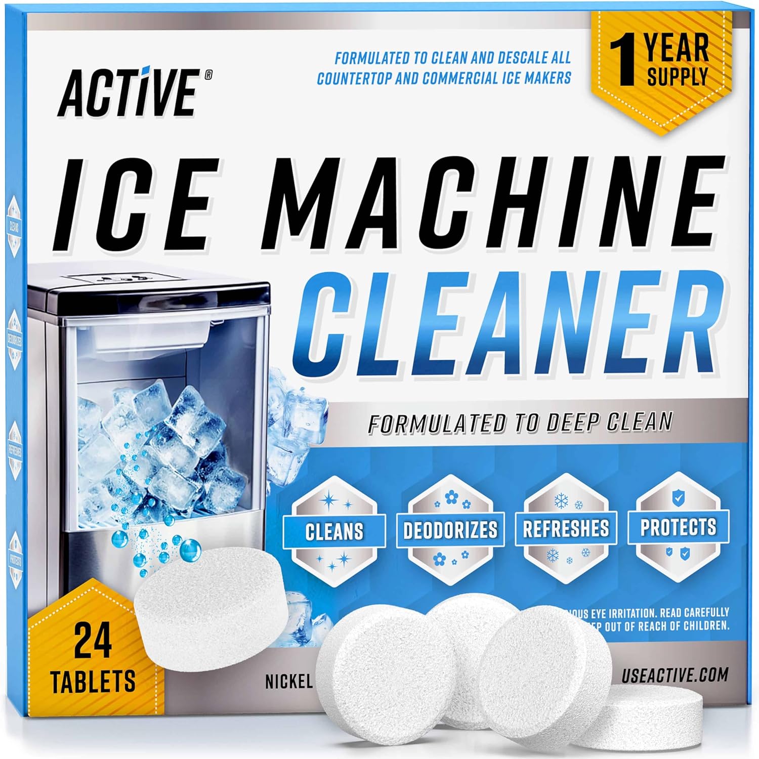 Ice Machine Cleaner and Descaler Tablets (24 Count) – Nickel-Safe Formula for Nugget, Countertop, and Portable Ice Makers – Compatible with GE, Opal, Frigidaire, and More