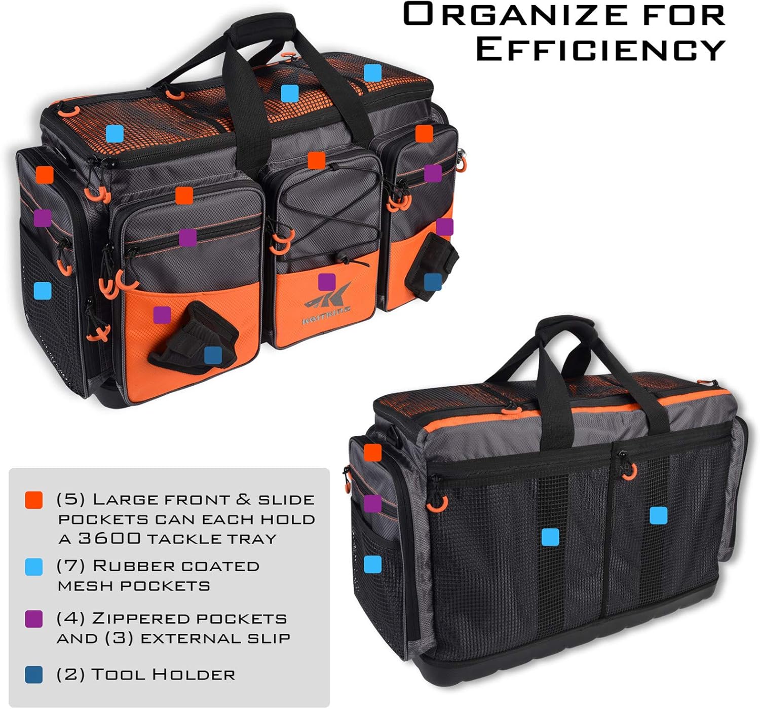 KastKing Waterproof Fishing Tackle Bag - Heavy Duty Saltwater Resistant Gear Organizer with 3600/3700 Tray Storage