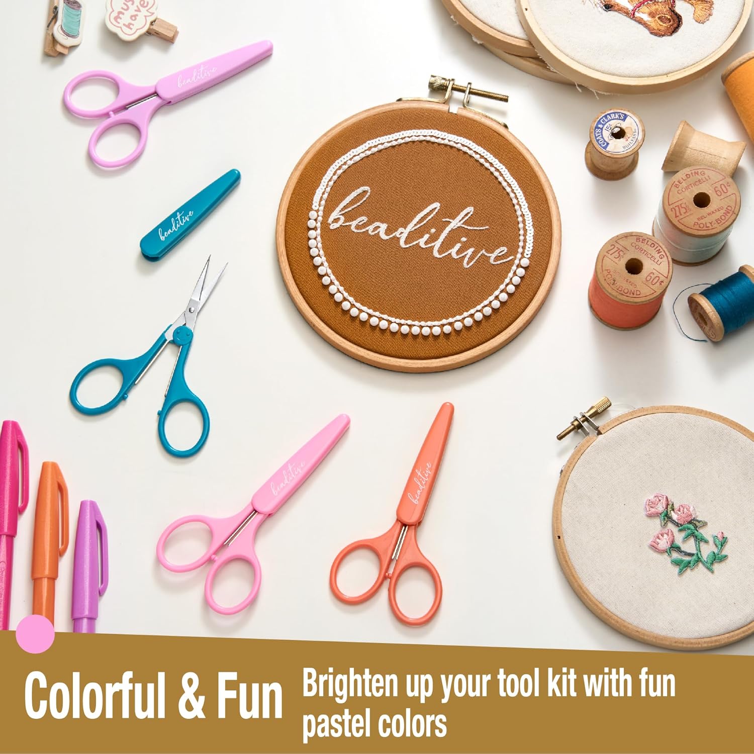 Beaditive High Precision Detail Scissors Set (2-Piece) | Ultra-Sharp Fine Tips for Crafting, Sewing & Scrapbooking | Stainless Steel with Protective Sheaths (Pastel Pink & Purple)