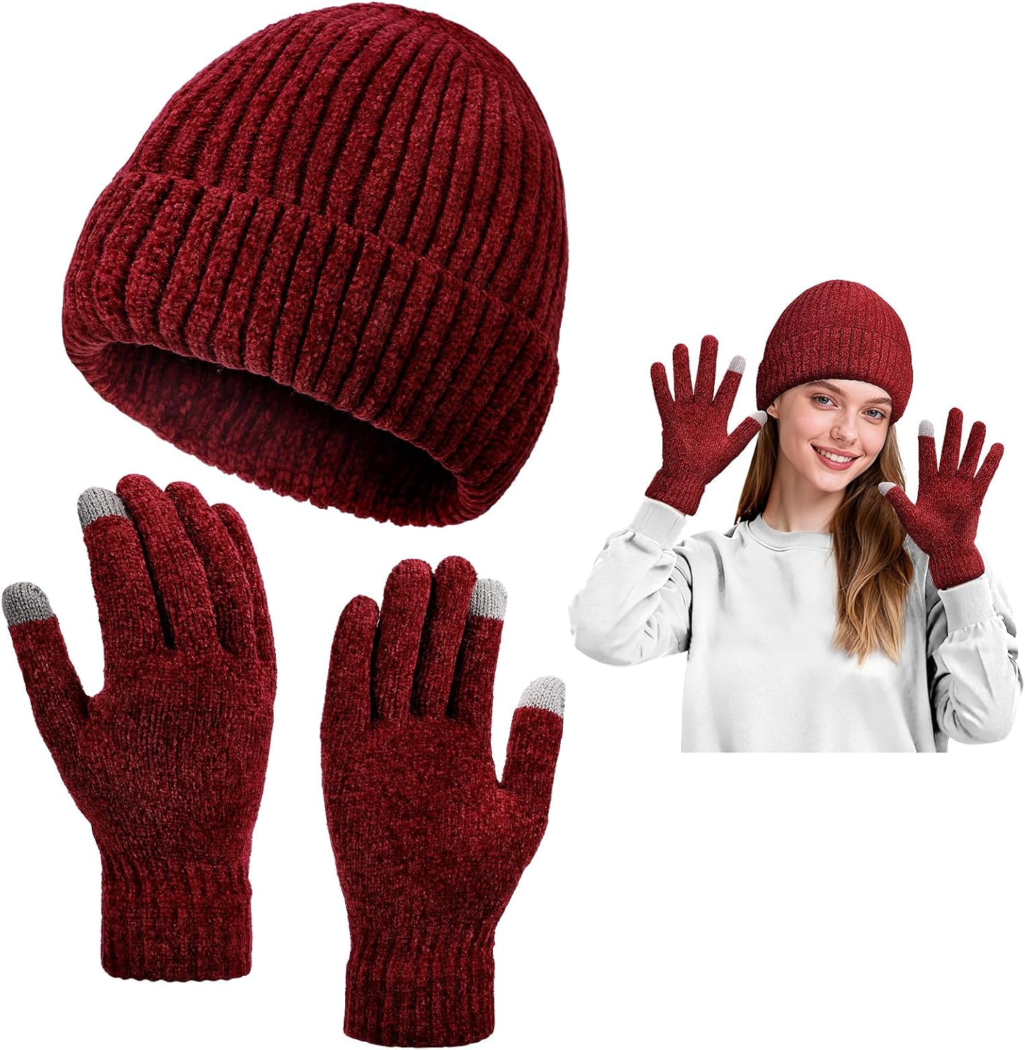 Fivali Winter Hat and Gloves Set for Men & Women – Windproof Thermal Beanie with Touchscreen Capabilities – Ideal for Skiing, Hiking, and Commuting