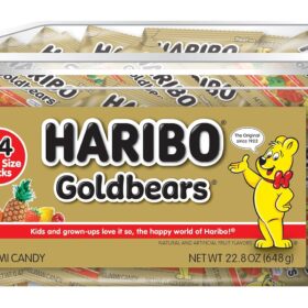 HARIBO Goldbears Original Gummi Bears – Bulk 22.8 oz Tub with 54 Individual Packs – 5 Assorted Fruit Flavors