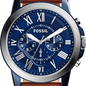 Fossil Men's Grant Chronograph Watch - Stainless Steel Case with Brown Leather Strap