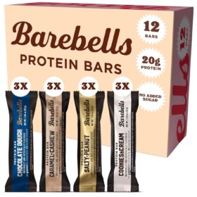 Barebells Protein Bars Variety Pack (12 Count) – 20g Protein, Low Sugar, Gluten-Free – Includes Cookies & Cream, Caramel Cashew, Salty Peanut, Chocolate Dough