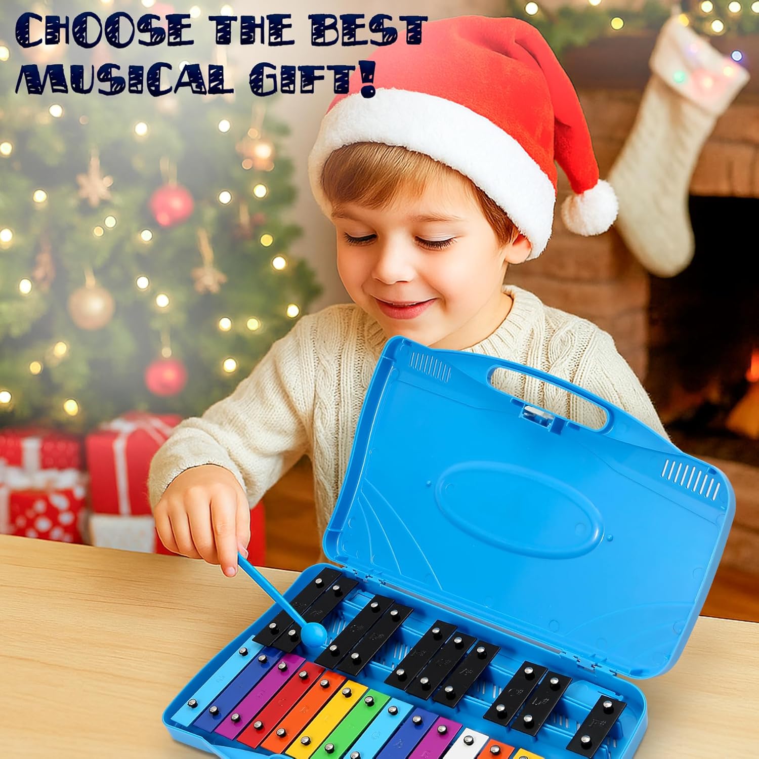 MINIARTIS 25-Note Glockenspiel Xylophone – Color-Coded Musical Instrument for Kids with Songbook, Mallets & Case