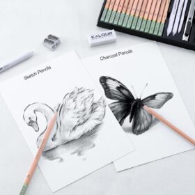 KALOUR 28 Pro Sketching Drawing Pencils Set – Complete Artist Kit with 14 Graphite Pencils (14B–5H), Charcoal, Erasers, Sharpeners & Blending Stumps – Ideal for Beginners & Professionals