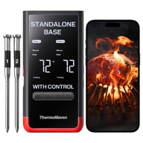 ThermoMaven P2 Smart WiFi Meat Thermometer with Standalone Base - Dual Probe, IPX8 Waterproof, Unlimited Range, NIST Certified Precision for BBQ, Grill, and Oven