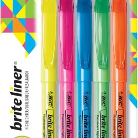 BIC Brite Liner Highlighters, 5-Count Assorted Chisel Tip Pens, Fluorescent Ink for School, Office, and Art