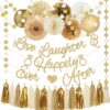Sage Green & Gold Bridal Shower Decorations - 42-Piece Wedding Party Kit with 'Love Laughter' Banner, Paper Fans, Tassels & Lanterns for Bachelorette Engagement Decor