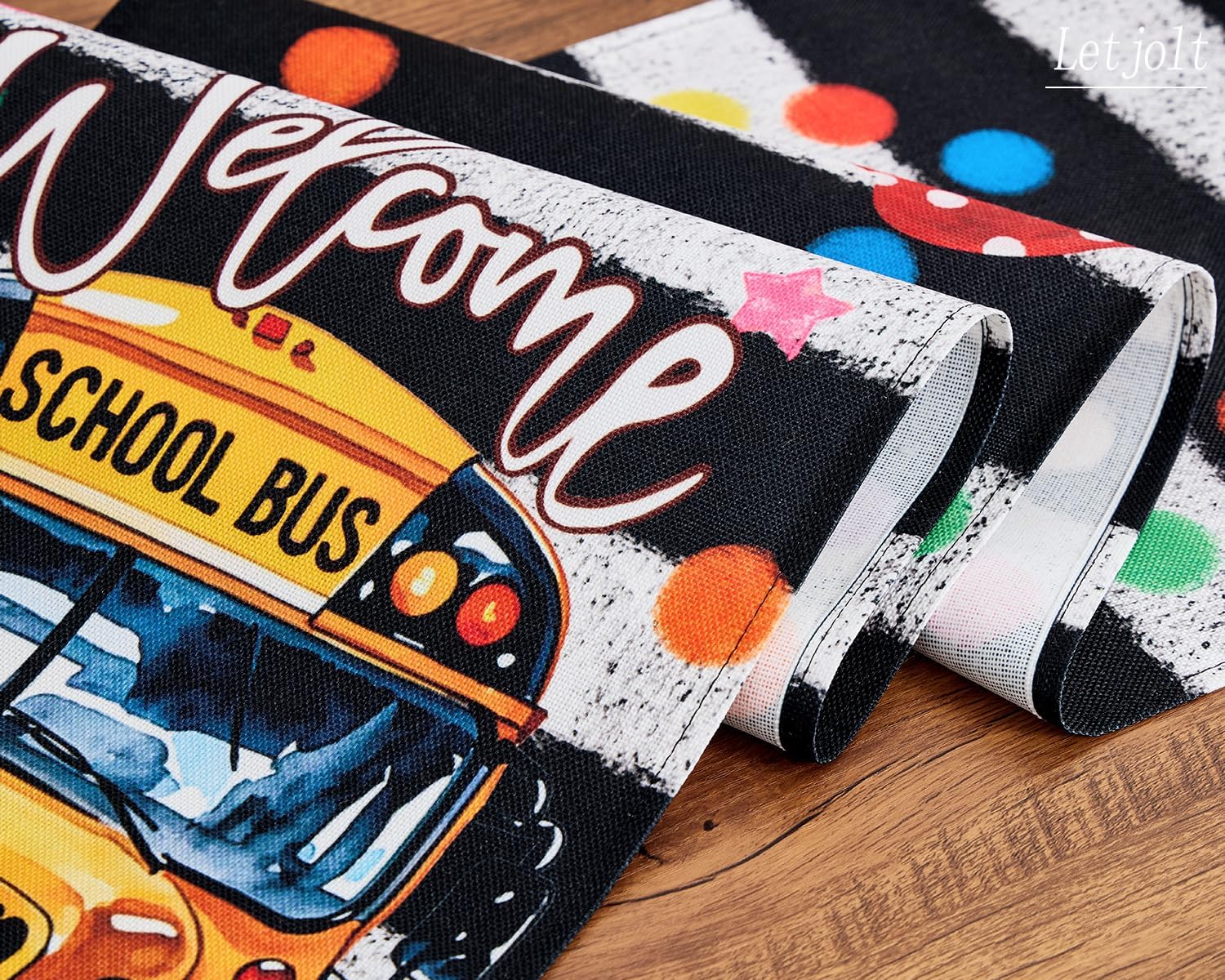 Letjolt Back to School Table Runner - 72 Inch School Bus Themed Party Decorations for Classroom, Graduation & Open House - Linen-Like Fabric