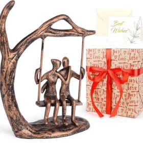 Eternal Love Couple Statue Gift Set - Bronze Iron Sculpture with 'You Are My Sunshine' Keepsake & Greeting Card - Romantic Wedding, Anniversary, & Valentine's Day Decor for Husband & Wife