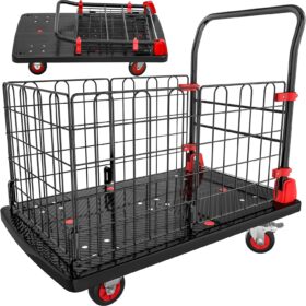 YITAHOME Heavy-Duty Folding Platform Truck – 1000 lbs Capacity Collapsible Utility Cart with Wheels, Weather-Resistant Push Dolly with Cage for Warehouse, Garage, and Office