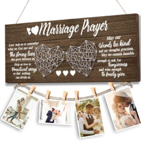 Rustic Wooden Wedding Picture Frame with Heart String Art - Engagement, Bachelorette, or Bridal Shower Gift for Couple & Bride