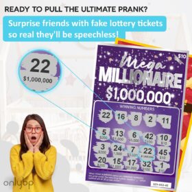 OnlyBP® 10 Realistic Fake Lottery Tickets & Scratch-Off Prank Cards – $1M & $500K Jackpot Gag Gifts for Adults