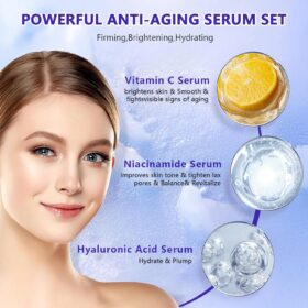 Advanced 3-Piece Anti-Aging Face Serum Set – Vitamin C, Niacinamide & Hyaluronic Acid for Brightening, Plumping & Deep Hydration - All Skin Types