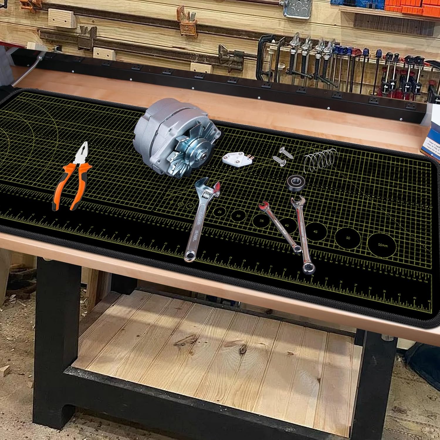 Premium Workbench Mat – 43.3” x 15.7” Non-Slip Rubber Repair Pad with Laser-Etched Rulers, Angle Guides & Circle Templates – Durable DIY & Assembly Table Cover