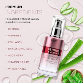 Azure Cosmetics Retinol Anti-Aging Serum – Vitamin E Treatment for Dark Spots, Wrinkles & Skin Smoothing – Vegan & Clean Beauty Formula – 1.69 fl oz
