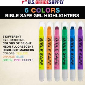 U.S. Office Supply Bible Safe Gel Highlighters, 6-Count Neon Set – No Bleed, Smudge-Resistant Fluorescent Pens for Art, Journaling & Study