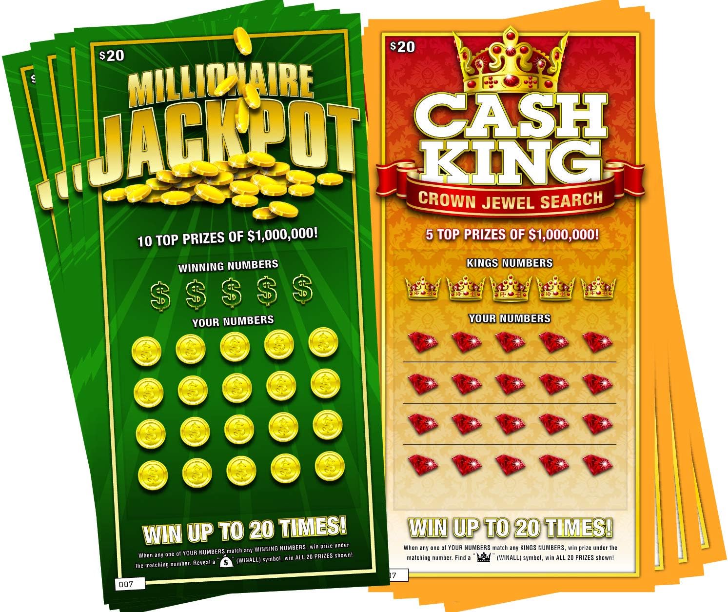 Laughing Smith Realistic Fake Lottery Tickets - 8 Pack Hilarious Gag Gift Prank Scratch Cards - $1 Million & Cash King Winning Jokes for Adults