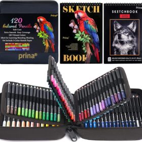 PRINA 120-Count Professional Colored Pencils Set with Sketchbook – Soft Core Oil-Based Vibrant Artist Pencils for Drawing, Blending & Shading – Portable Zipper Case Art Kit for Adults & Beginners