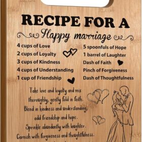 Personalized Wedding Gift for Couple - 'Recipe for a Happy Marriage' Bamboo Cutting Board - Unique Bridal Shower, Engagement, or Newlywed Mr. & Mrs. Kitchen Gift