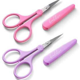 Beaditive High Precision Detail Scissors Set (2-Piece) | Ultra-Sharp Fine Tips for Crafting, Sewing & Scrapbooking | Stainless Steel with Protective Sheaths (Pastel Pink & Purple)