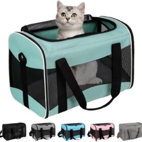 Airline Approved Cat & Dog Carrier – Soft-Sided, Collapsible Pet Travel Bag with Fleece Bed (Fits up to 15 lbs, Green)