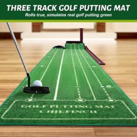 ChieFinch Automatic Return Indoor Putting Green - 3m Portable Golf Training Mat System with Wooden Ball Return Track for Home Office Practice