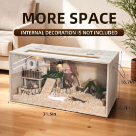 Chew-Proof Wooden Small Animal Cage with Acrylic Viewing Panels – 32” Modern Hamster, Guinea Pig & Rabbit Habitat with Open Top