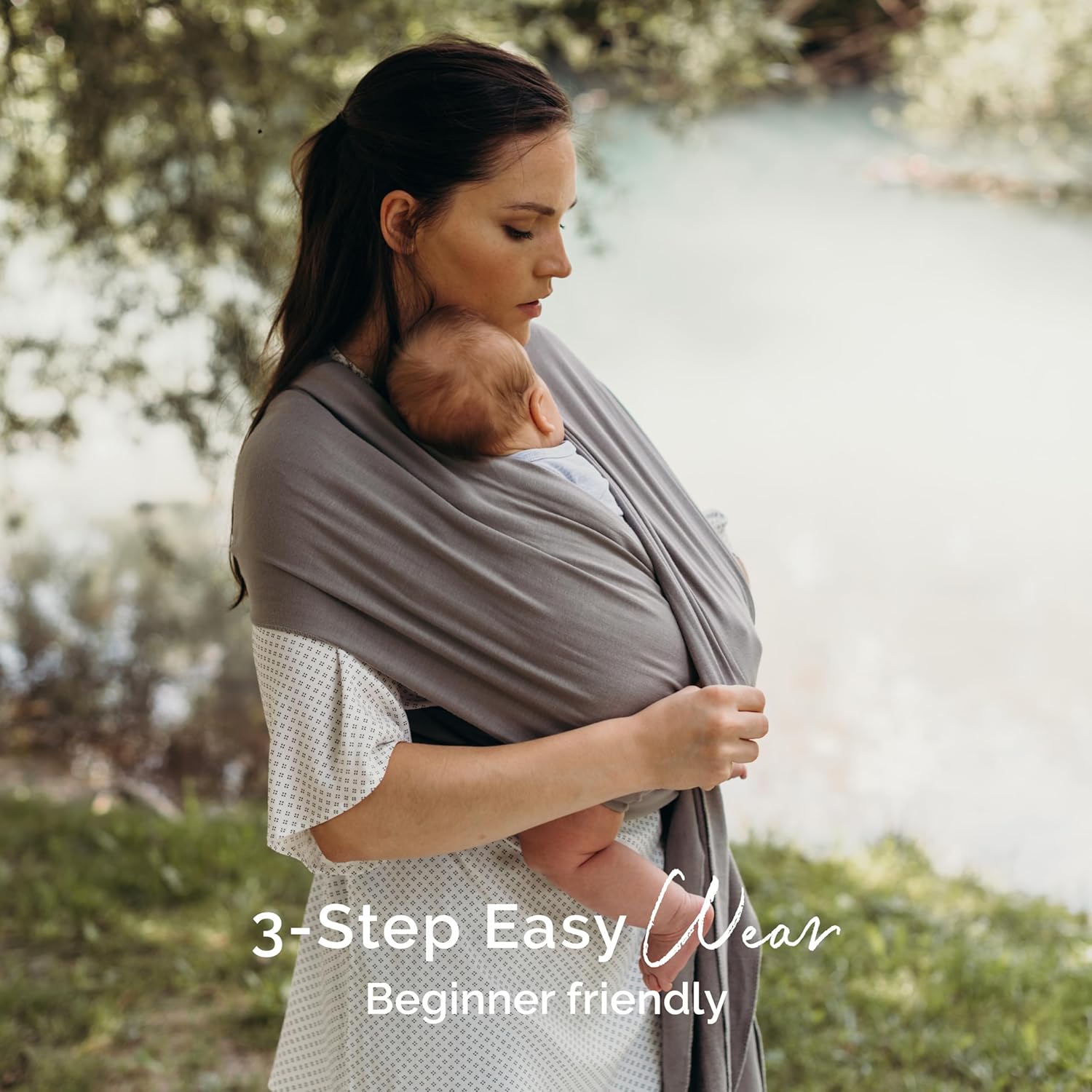 Boba Baby Wrap Carrier – Original Ergonomic Sling for Newborns, Hip-Healthy, Soft 4-Way Stretch Cotton, Hands-Free Bonding (Grey, 7–35 lbs)